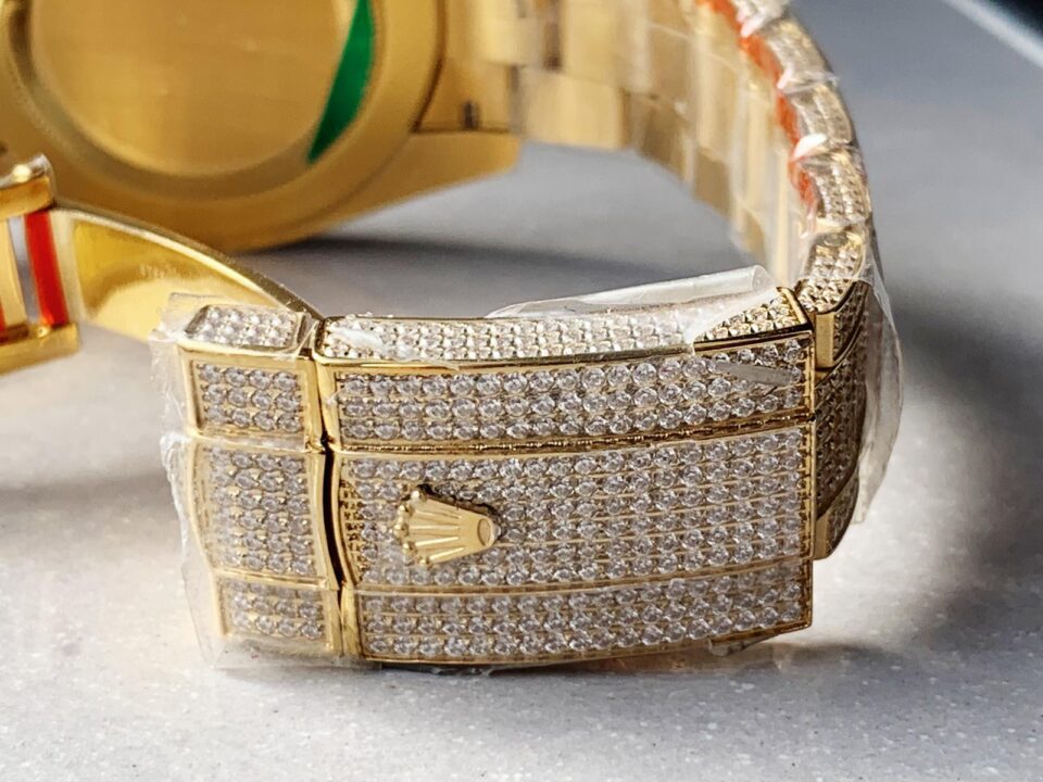 Rolex OYSTER PERPETUAL 41mm 904L SS SILVER/GOLD MOISSANITE DIAMONDS BRACELET AND DIAL A2824 iced out