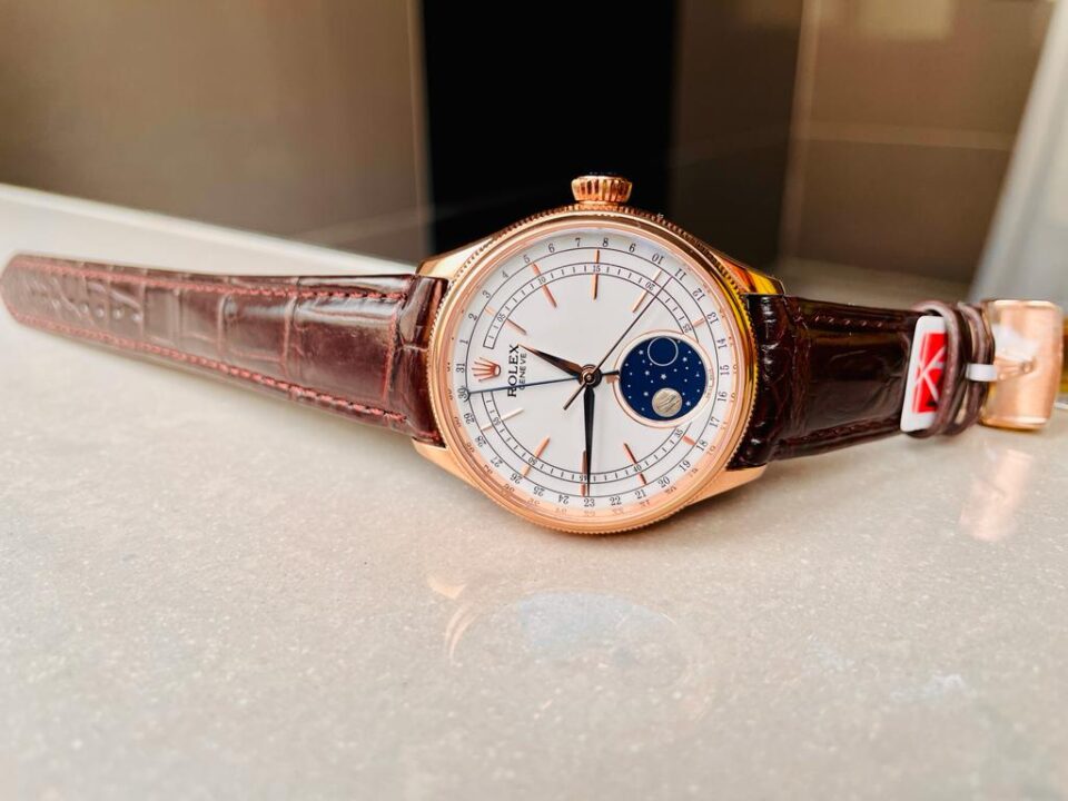 Rolex Cellini Moonphase 50535 RG White Dial on Leather Strap Asia 3195 Mod