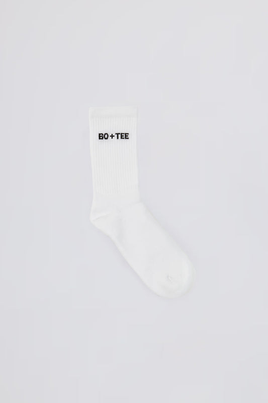 Ribbed Half-Crew Socks in White