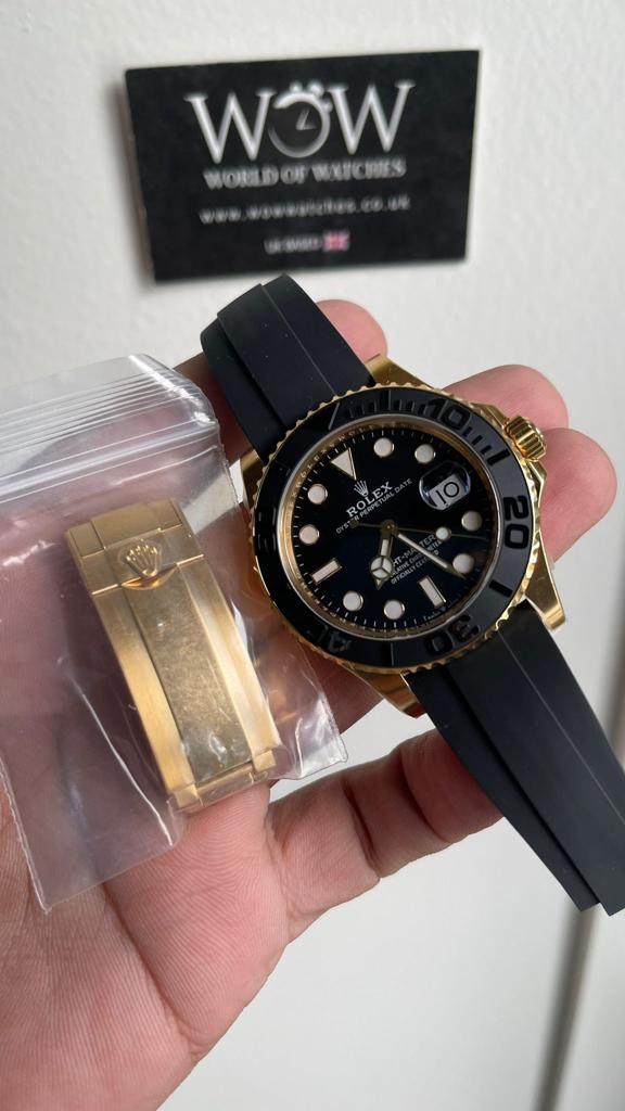 CLEAN FACTORY 1:1 Rolex Yacht-Master 42mm 226658 YG Black Dial on Rubber Strap VR3235
