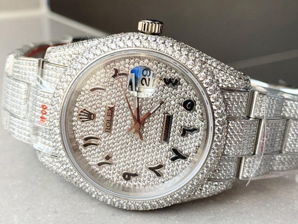 Rolex OYSTER PERPETUAL 41mm 904L SS MOISSANITE DIAMONDS BRACELET AND DIAL A2824 iced out