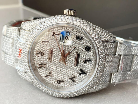 Rolex OYSTER PERPETUAL 41mm 904L SS MOISSANITE DIAMONDS BRACELET AND DIAL A2824 iced out