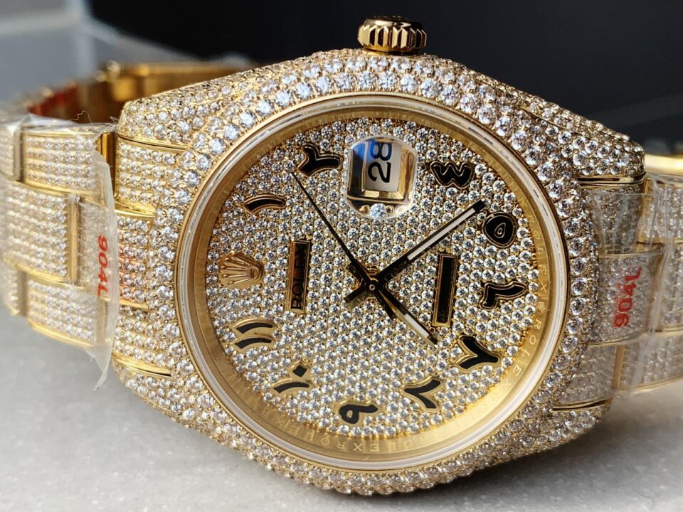Rolex OYSTER PERPETUAL 41mm 904L SS SILVER/GOLD MOISSANITE DIAMONDS BRACELET AND DIAL A2824 iced out