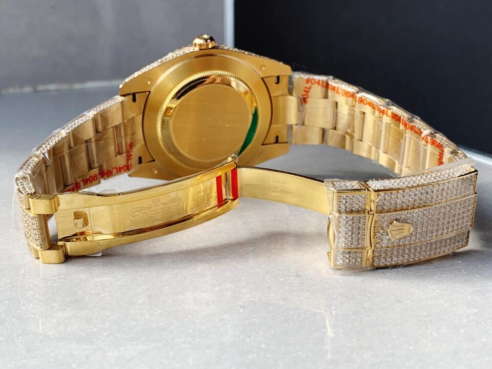 Rolex OYSTER PERPETUAL 41mm 904L SS SILVER/GOLD MOISSANITE DIAMONDS BRACELET AND DIAL A2824 iced out