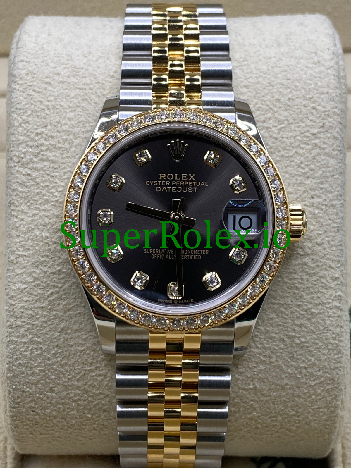 Rolex Datejust 31 Yellow Gold Dark Grey Diamond Dial Ref.278383RBR