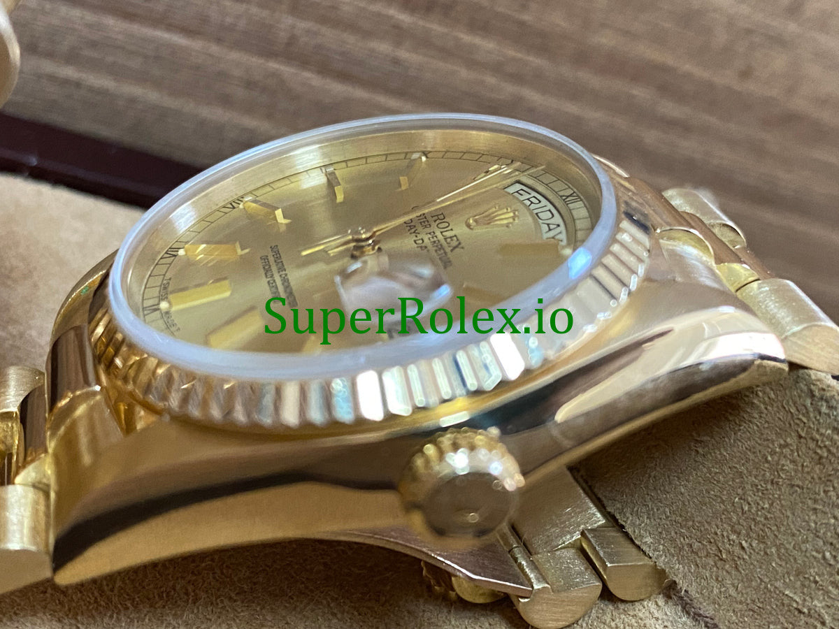 Rolex Day-Date 36MM Yellow Gold Champagne Index Dial Ref.18038