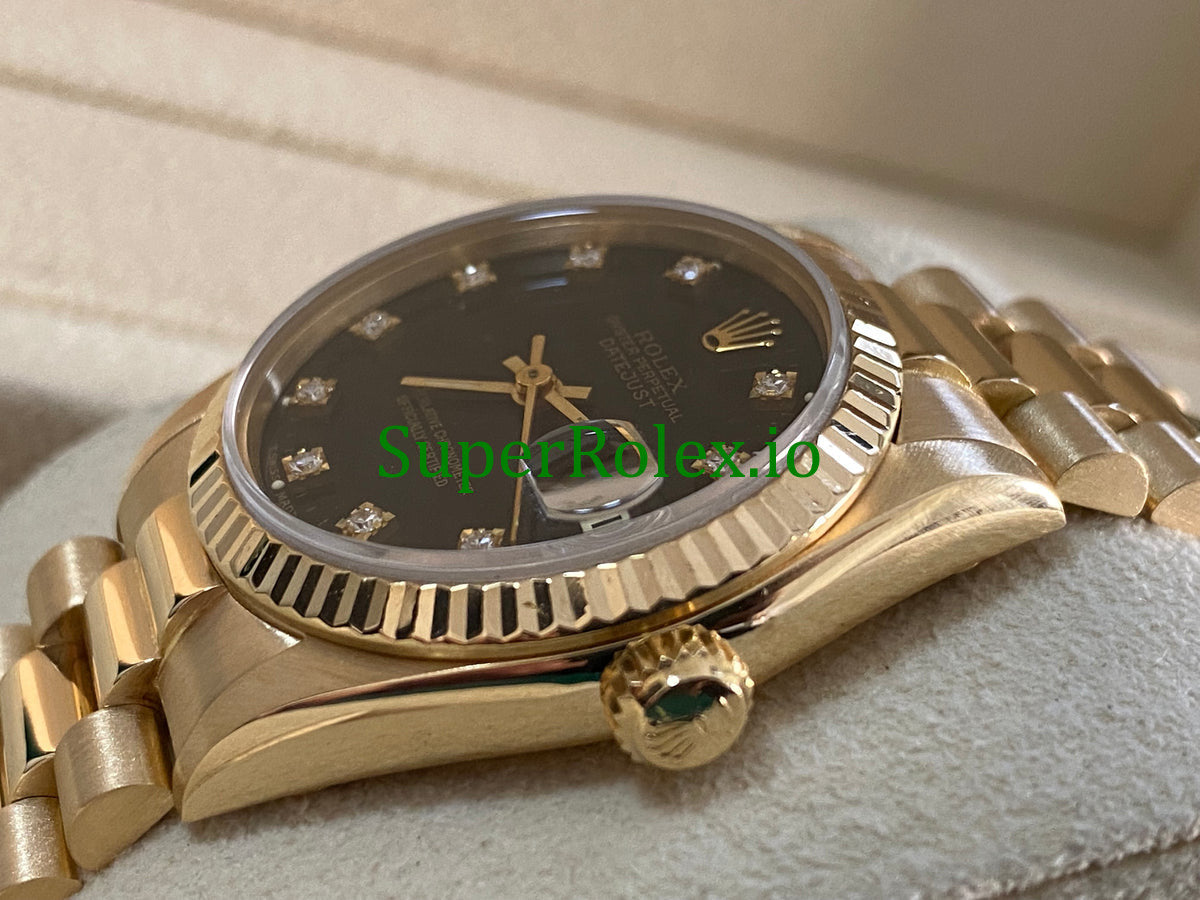 Rolex Datejust 31 Yellow Gold Black Diamond Dial Ref.68278